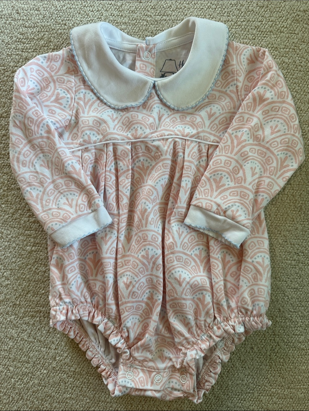 Heyward House Soft Pink Printed Long-Sleeve Baby Bubble with Peter Pan Collar